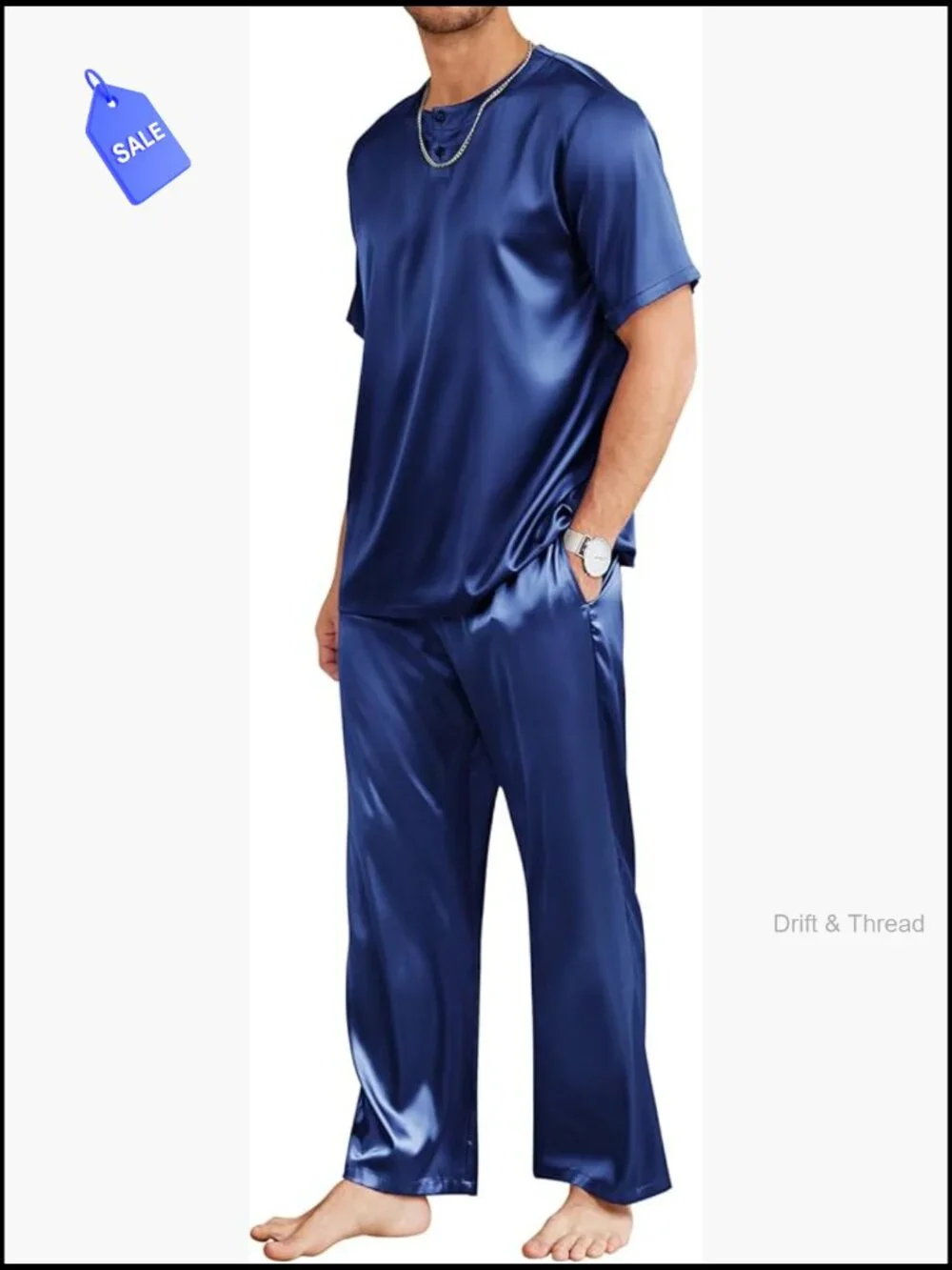 Men's Satin Pajama Set Short Sleeve with Long Pants
